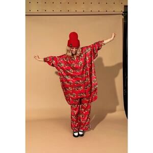 Dressed in LaLa Satin playsuit Red w/Tigers "Don't Let Them Tame You" size 2XL